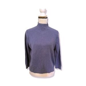 Talbots Women's Purple Cotton Solid High Neck Long Sleeve Pullover Sweater